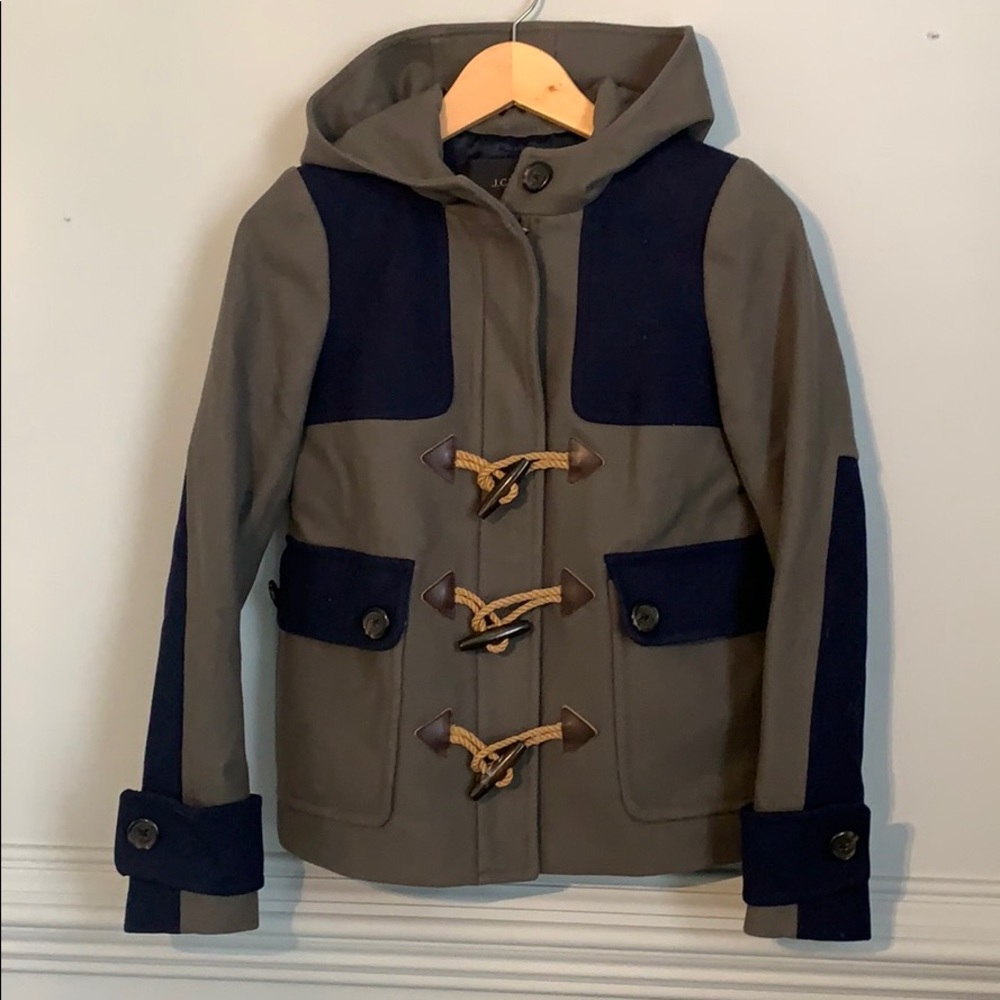 J. Crew Navy/Olive Pea Coat with Toggles - Size 00